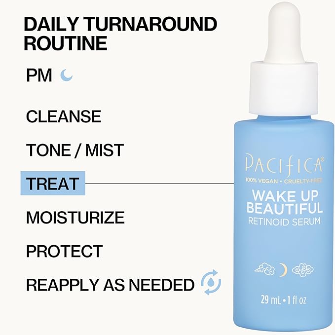 Pacifica Retinol Serum for Face - Wake Up Beautiful Retinoid Night Face Serum - Anti-Aging Skin Care & Skin Brightening - Retinol, Collagen & Antioxidants Vegan & Cruelty-Free Dermatologist Tested