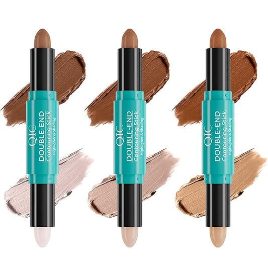 2-in-1 Contour & Highlighter Stick - Dual-Ended, Waterproof, Long-Lasting, for All Skin Tones (01# Ivory + Dark coffee)