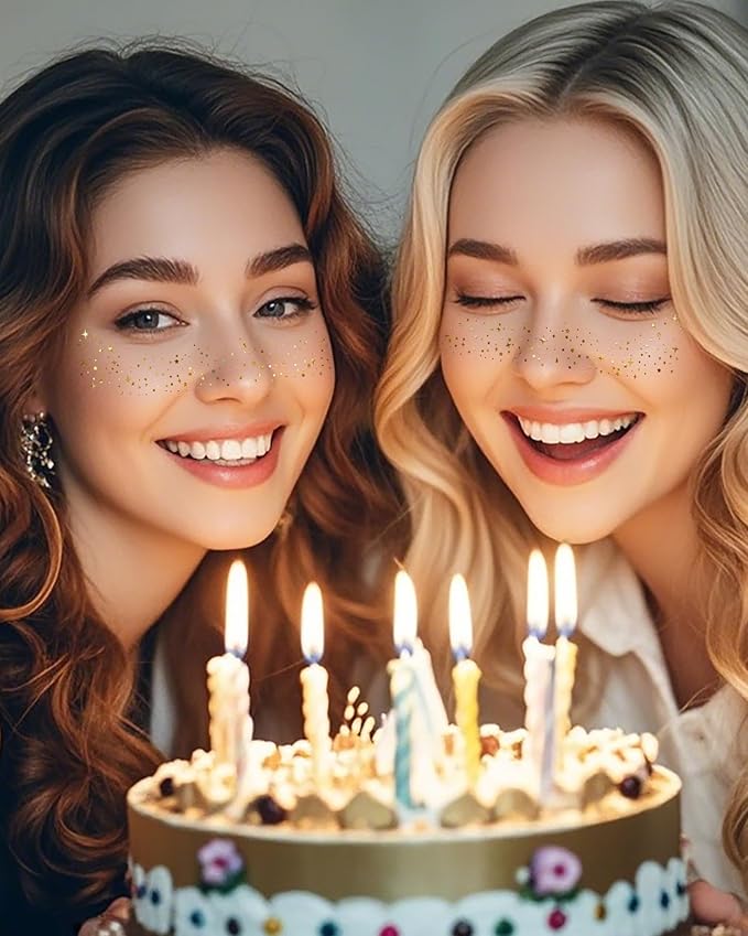 Glitter Freckles, Rose Gold Freckles Temporary Face Tattoos, Body Face Glitter for Women Girls, Country Concerts Singer Festival Rave Accessories (Rose Gold - 10 pcs)