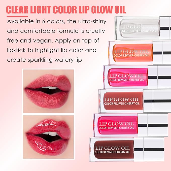 2PCS Lip Oil Set, Hydrating Lip Glow Oil Lip Plumper Gloss, Tinted Lip Oils Transparent Long Lasting Non-sticky Lip Gloss, Plumping Lip Gloss Lip Care Kit (Raspberry & Pink)