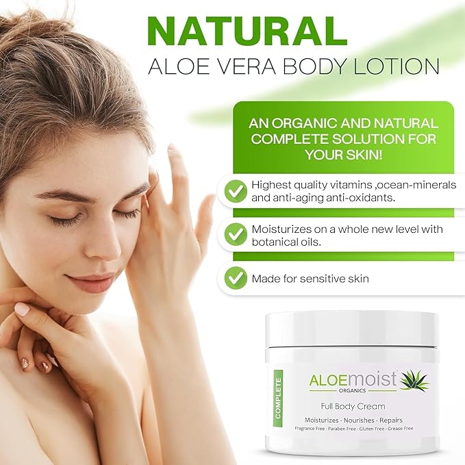 Organic Aloe Vera Lotion - Face & Body Moisturizing Cream with Natural Aloe Vera, Vitamin E Oil, Vitamin C, Retinol Cream, Shea Butter – Anti Aging Face Moisturizer for Women, Dry Skin (2 oz)