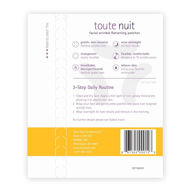 Toute Nuit Wrinkle Patches – Curve – Face Tape for Forehead, Eyes & Lips – Hypoallergenic Anti Wrinkle Patches – 48 Count, Made in USA