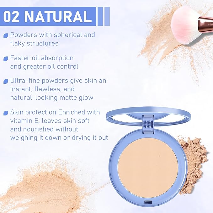 Maycheer Face Powder - Maycheer Lasting Waterproof Pressed Powder Compact, Oil Absorbing Pressed Powders Compact for Face, Available in 3 Different Shades (03# DARK COMPLEXION, One size)