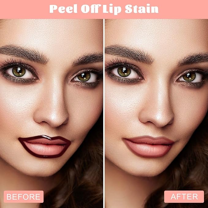 Peel Off Lip Liner Stain - Long Lasting Natural Lip Stain Transfer-proof Lip Liner, Moisturizing Waterproof Lip Gloss Stain, Highly Pigmented Color for All Skin, Ideal Gifts for Women (Rose)