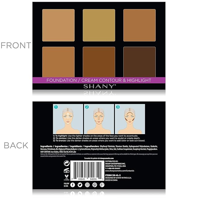 SHANY Foundation Cream Contour & Highlight Makeup Palette with Mirror - 6 Color Foundation Palette - FOUNDATION