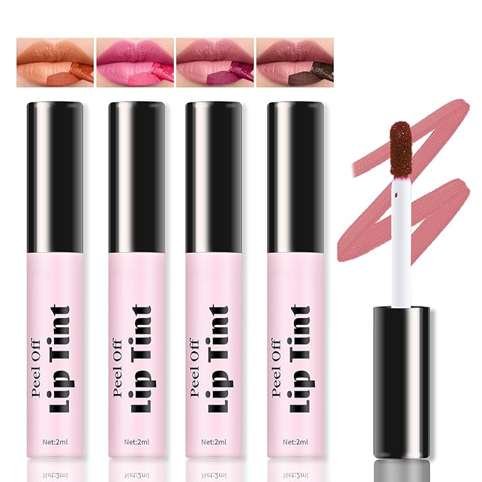 4 Colors Peel off Lip Stain Tint, Long-lasting Long-lasting