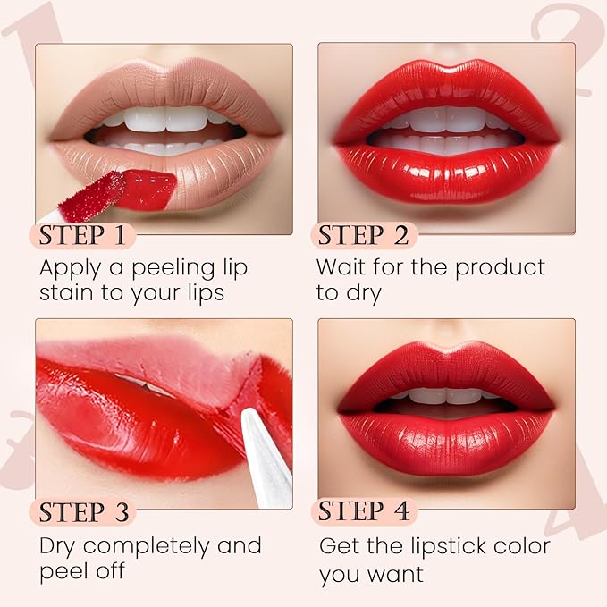 DAGEDA 6 Colors Peel Off Lip Stain Set, Long Lasting and Waterproof Lip Stain Peel off Lip Liner Makeup, Tattoo Lip Color, Natural Matte Finish Lip Tint Stain