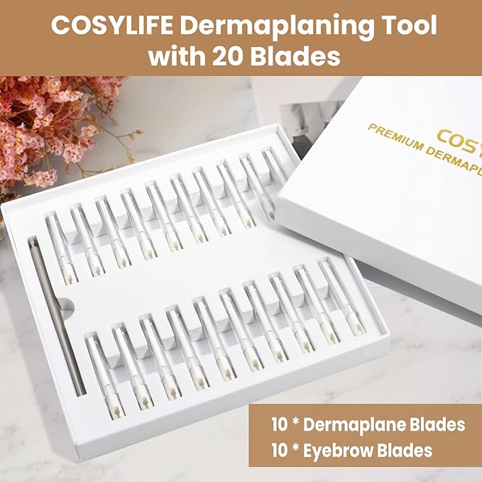 Dermaplaning Tool for Face, 20 Blade Refills, Dermaplane Razor for Face, Hair Remover Blade for Eyebrows and Peach Fuzz, Facial Shaver for Women That Helps Exfoliate and Smooth The Skin