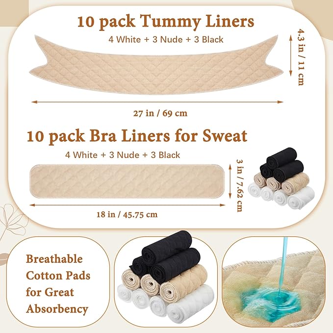 Cotton Tummy Liners and Bra Liners Set for Sweat Rash Skin Folds Plus Size Women Sweating Supplies