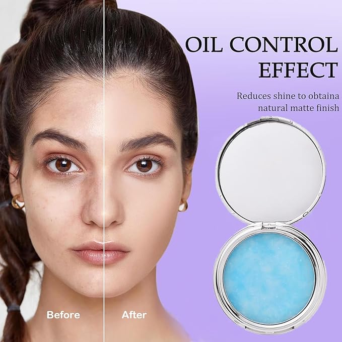 Blue Matte Powder Oil Control Face Pressed Powder Long-Lasting Makeup