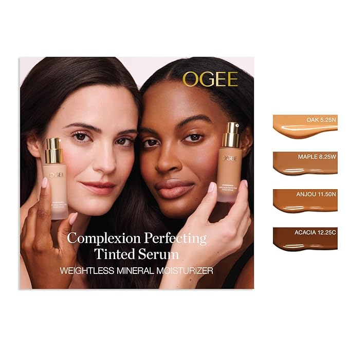 Ogee Complexion Perfecting Liquid Foundation - Lightweight Tinted Moisturizer For Face (Maple 8.25W - Medium Deep, Golden Bronze Undertones) - with Vitamin C & Jojoba Oil - Certified Organic