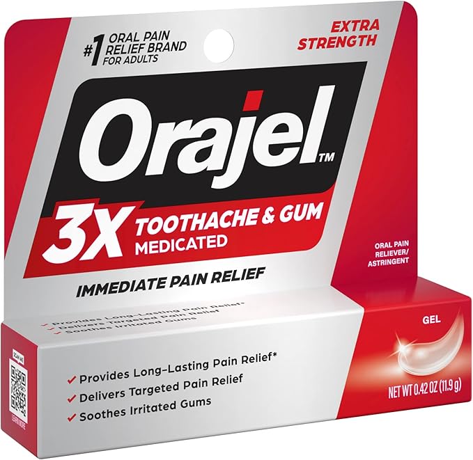 Orajel 3X for Toothache & Gum Pain: Maximum Gel Tube 0.42oz - from #1 Oral Pain Relief Brand for Instant Pain Relief (Pack of 2)