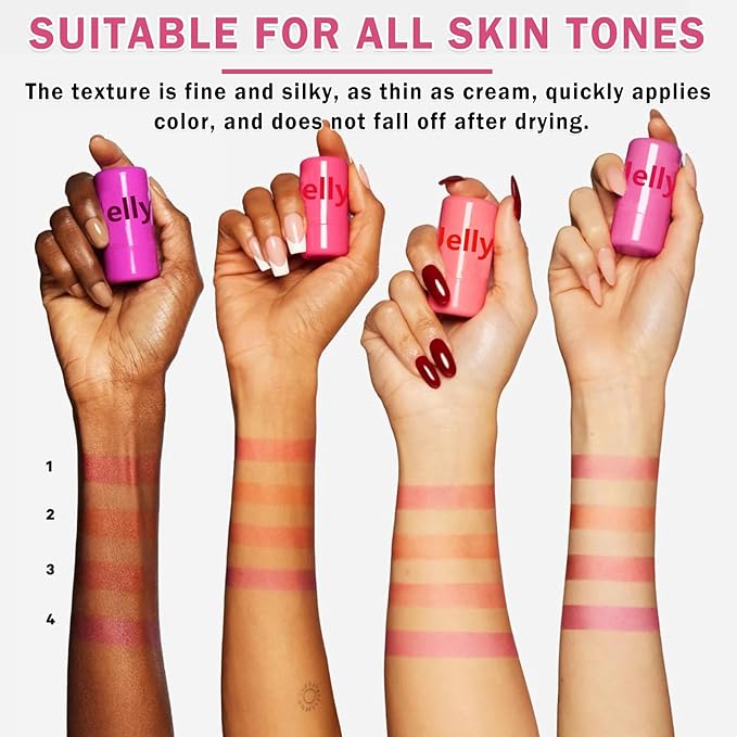 4PCS Cooling Water Jelly Tint Blush Stick for Cheeks,Multi-use Jelly Lip and Cheek Tint Stain,Moisturizing Natural Jelly Blush Stick,Buildable Watercolor Finish - Cruelty Free