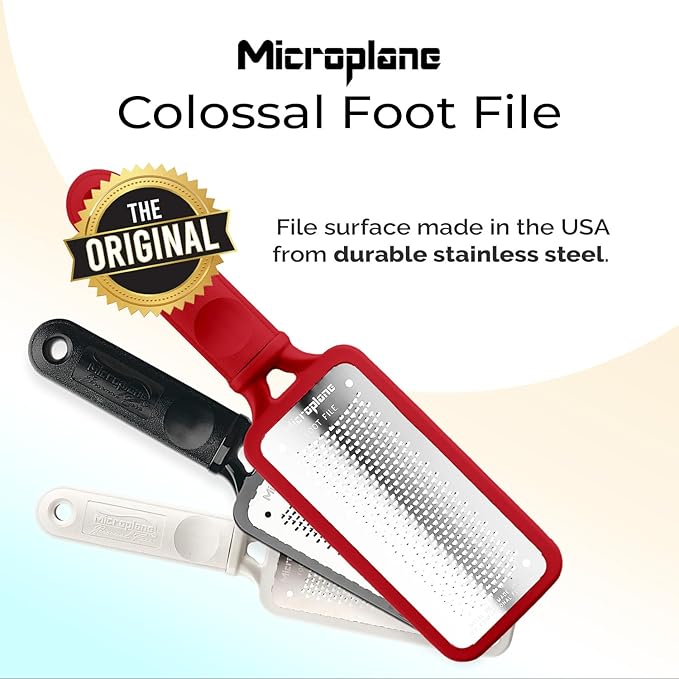 Microplane Colossal Foot File Scraper - The Original Stainless Steel Foot Rasp, Dead Skin/Callus Remover for Feet, Gentle Foot Scrubber, Pedicure Tools for Salon-Quality Foot Care, Red