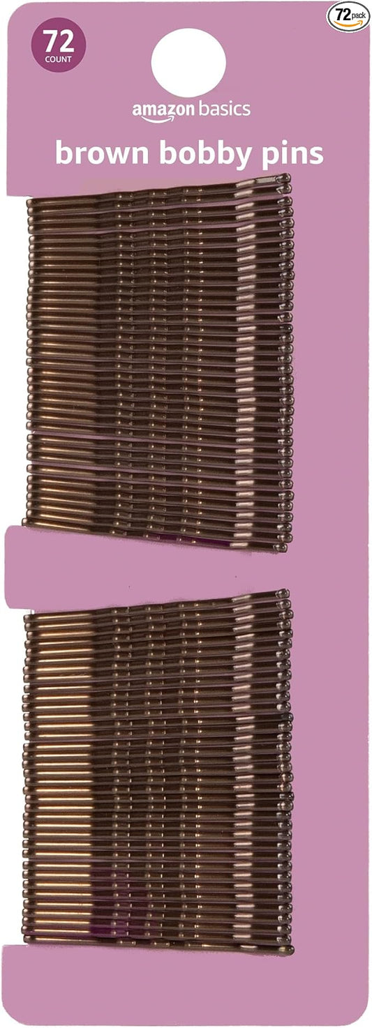 Amazon Basics Bobby Pins, Brown Hair Pins for all Hair types, 72 Count