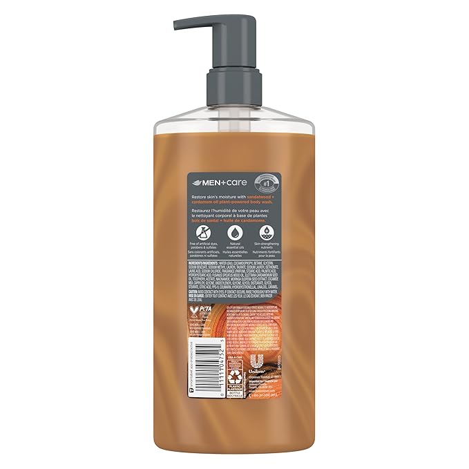 DOVE MEN + CARE Body Wash Sandalwood + Cardamom Oil to Rebuild Skin in the Shower with Plant-Based Cleansers and Moisturizers 26 oz