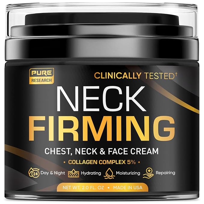 PURE RESEARCH Neck Firming Cream - Anti Wrinkle Cream Day & Night Face Neck and Décolleté Cream - Moisturizing, Lifting & Hydrating