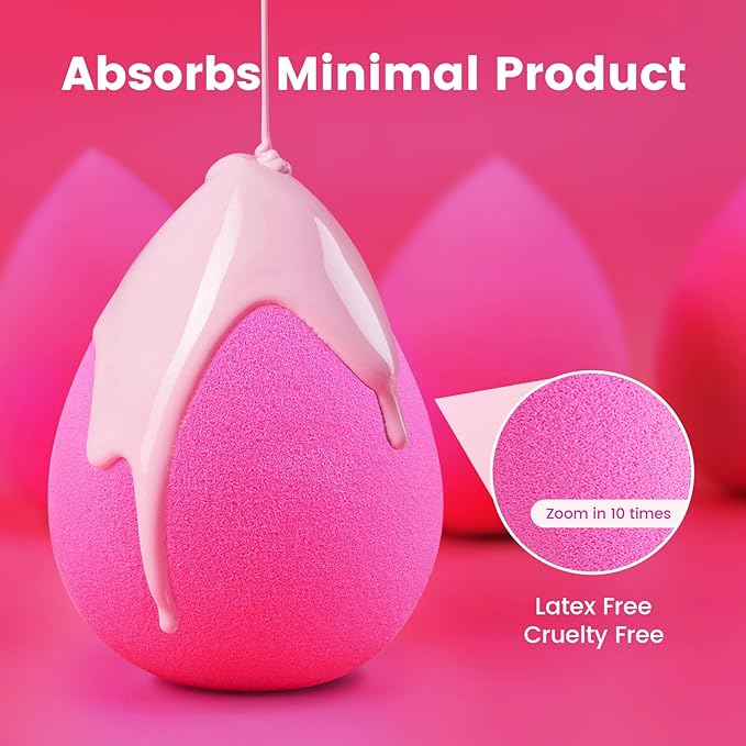 BEAKEY 5 Pcs Makeup Sponges, Latex-Free Beauty Sponge for Flawless Liquid, Cream, and Powder Application, Rose Pink Sponges