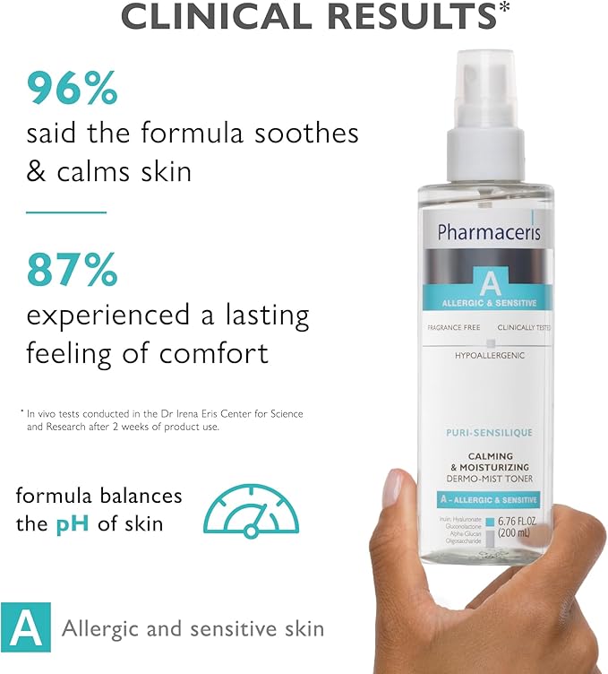 Calming Mist Toner, Soothing & Hydrating Face Mist for Sensitive & Allergy-Prone Complexion; Restores pH, Refreshes & Supports Skin’s Barrier & Microbiome Puri-SENSILIQUE, 6.76 fl oz