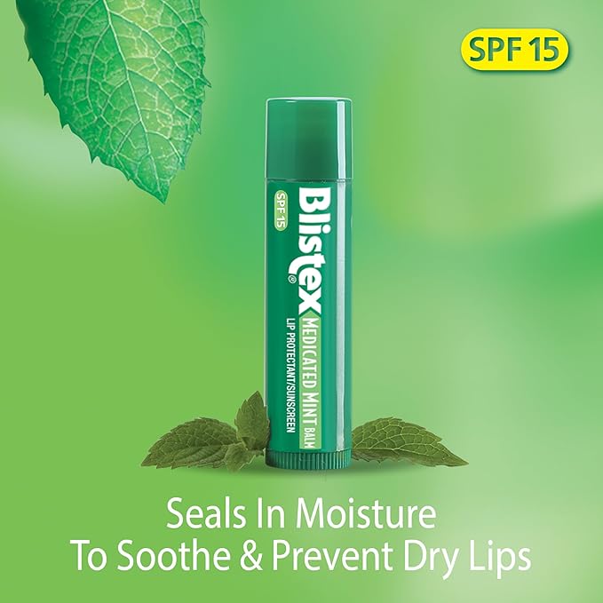 Blistex Medicated Mint Lip Balm, 0.15 Ounce (Pack of 24) – Prevent Dryness & Chapping, SPF 15 Sun Protection, Seals in Moisture, Hydrating Lip Balm, Easy Glide Formula for Full Coverage