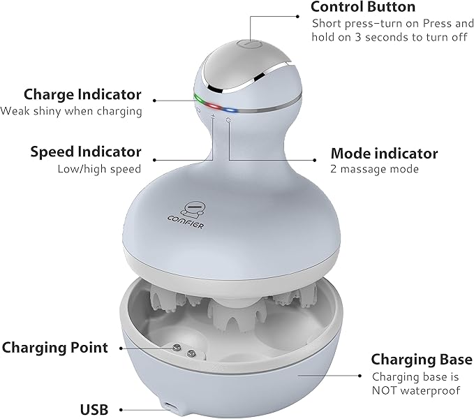 COMFIER Electric Scalp Massager Hair Growth,Handheld Head Massager for Headaches,84 Massage Nodes,Hair Massager,Deep Kneading and Stress Relief,Head Scratcher,Ideal Gifts for Mom,Dad,Women,Men