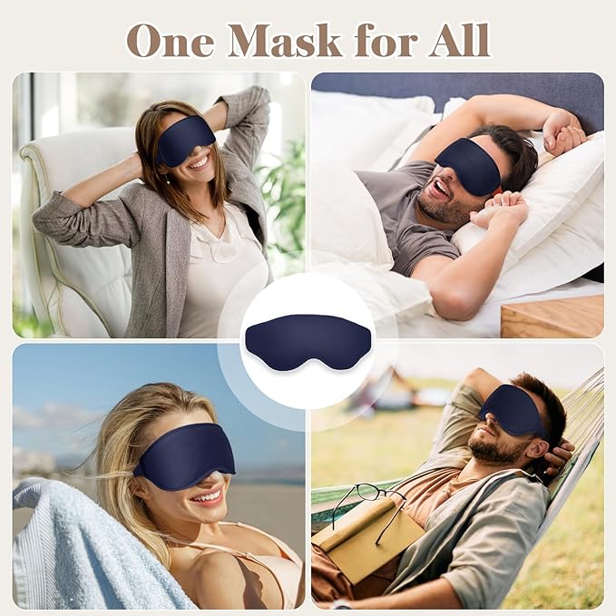 3D Cooling Eye Mask Sleep Mask for Men & Women, 100% Pressure-Free & Light Block-Out Eye Mask for Sleep with Easy Adjustable Strap, Night Eye Cover for Travel, Blue