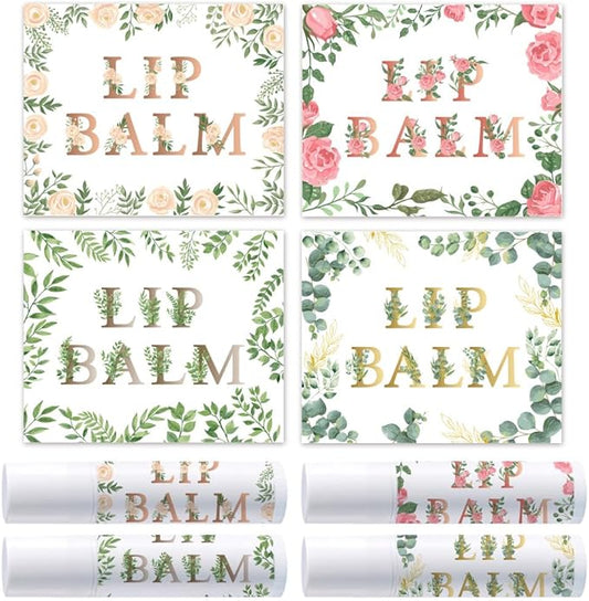 OLYCRAFT 100Pcs Self-Adhesive Lip Balm Tag Stickers 1.7x2.1 inch Waterproof Adhesive Label with Flower Patterns Rectangle Lipstick Tag Sticker for Lip Balm Container Tubes Lipstick Wrapping Decoration