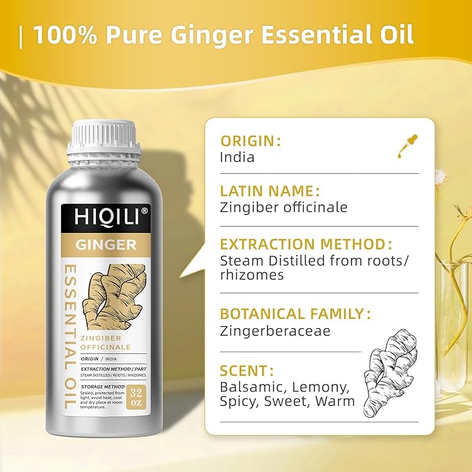HIQILI 32 Fl Oz Ginger Oil, 100% Pure Natural Ginger Essential Oil for Hair, Massage, Skin - 1000ML