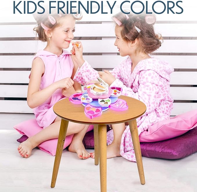 Toysical Kids Makeup Kit for Girl - Flower Shaped Makeup for Kids, Washable Non Toxic Makeup Kit for Girls with Mirror - Birthday and Christmas Make up Kit for Girls Age 6-12