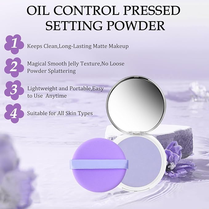 Chillab Lavender Matte Powder,Lavender Jelly Pressed Powder Matte Makeup(2PCS) (1PCS)