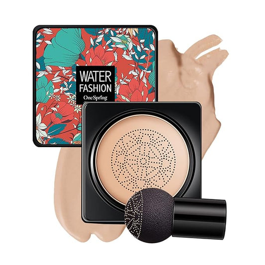 Mushroom Head Air Cushion CC Cream BB Cream Foundation Face Makeup,Full Coverage Foundation Moisturizing Concealer Makeup Base,Long Lasting Cushion Foundation with Mushroom Makeup Sponge (Natural)