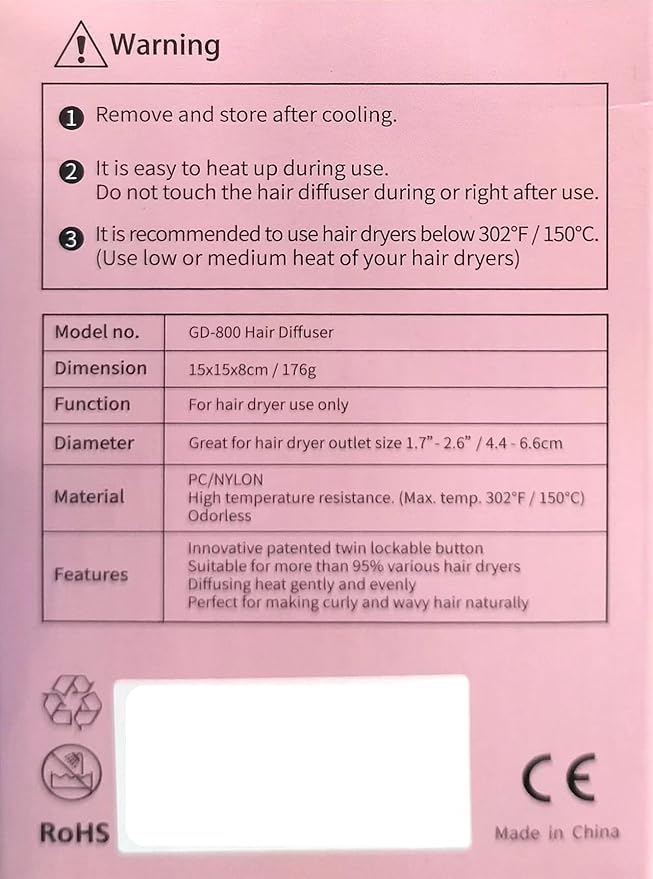 Universal Hair Diffuser “Super Sturdy” 1.7 Inch to 2.6 Inch for Natural Curly and Wavy Hair, Hair Dryer Attachment (Lavender)