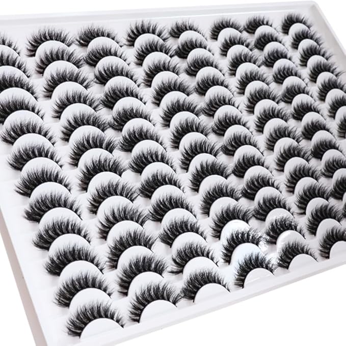 False Eyelashes 48 Pairs Faux Mink Lashes 14mm Wispy Lashes 3D Fluffy Cat Eye Lashes Pack Bulk Wholesale Strip Lashes(style 48-034)