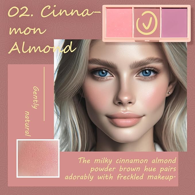 3 Color Matte Pink Blush Palette with Brush, Face Beauty
