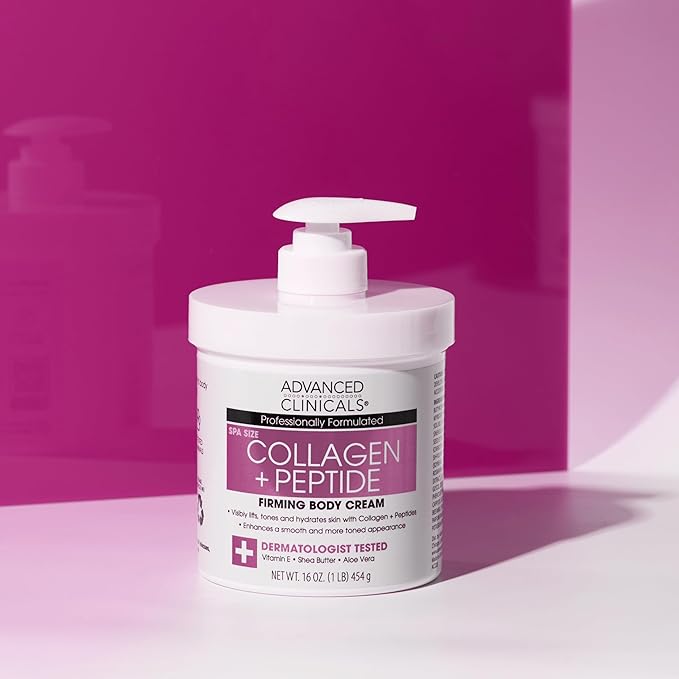 Advanced Clinicals Collagen Peptides Body Lotion & Face Moisturizer | Peptide Infused Collagen Lotion For Women & Men Helps Improve Look Of Crepey Skin, Wrinkles, & Uneven Dry Skin Texture, 16 Ounce