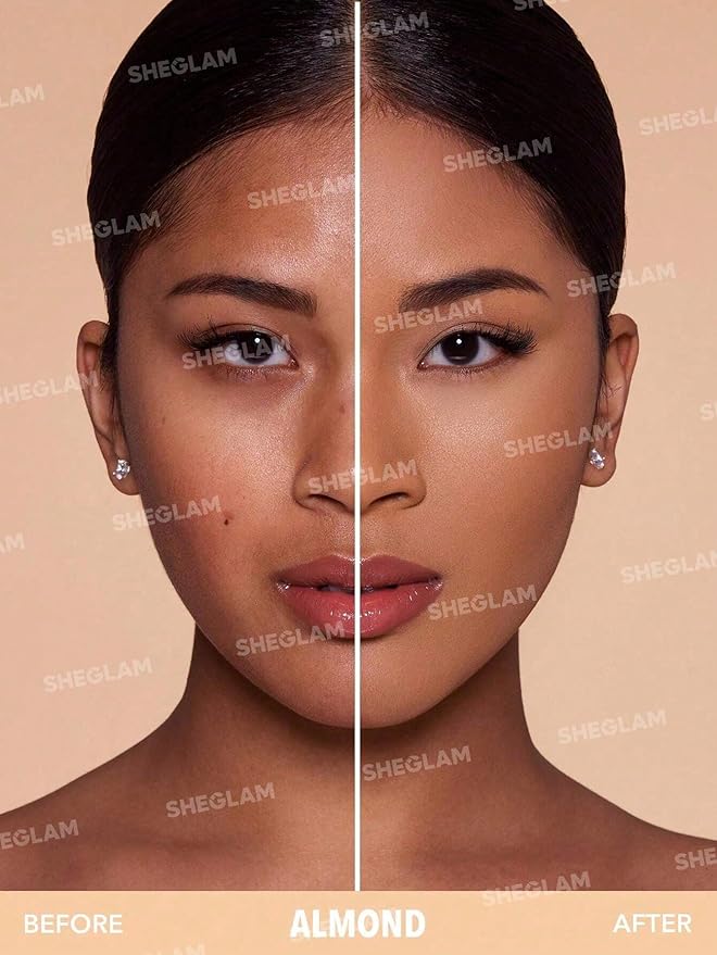 SHEGLAM SKin-Focus Full Coverage Powder Foundation Oil-Control Lightweight Face Pressed Powder Makeup-Peach