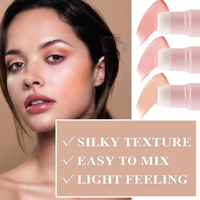 3P Cream Blush Stick with Brush,Waterproof Multi Cream Makeup K234