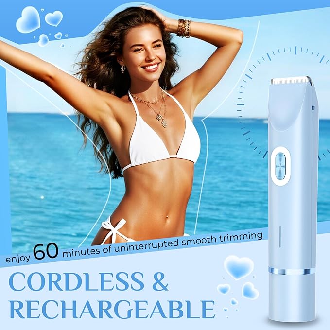 2025 New 2-in-1 Electric Bikini Trimmer for Women - Dual Head Electric Razor,Waterproof Painless Bikini Shaver, Pubic Hair Trimmer for Private Area & Body Hair, Blue