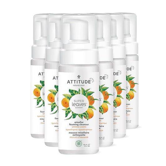 ATTITUDE Micellar Foaming Facial Cleanser, EWG Verified, Dermatologically Tested, Plant and Mineral-Based, Vegan, Orange Blossom & Eucalyptus Scent, 5 Fl Oz (Pack of 6)