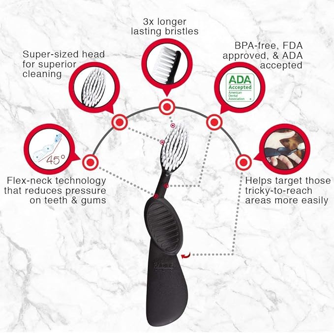 RADIUS Toothbrush Flex Brush Left Hand Black/White 1 Unit| Designed to Improve Gum Health and Reduce The Risk of Gum Disease