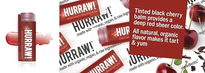 Hurraw! Black Cherry Tinted Lip Balm, 5 Pack: (Sheer Red Tint) Organic, Certified Vegan, Cruelty and Gluten Free. Non-GMO, 100% Natural Ingredients. Bee, Shea, Soy and Palm Free. Made in USA