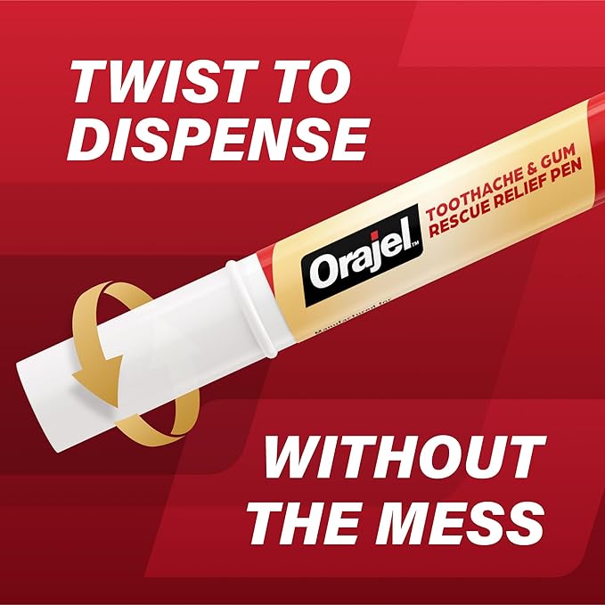 Orajel Rescue Relief Pen with Menthol Cooling Gel for Instant Pain Relief of Tooth & Gum, Canker Sores, Braces and Denture Irritation, Touch-Free Silicone Applicator, 0.07 oz