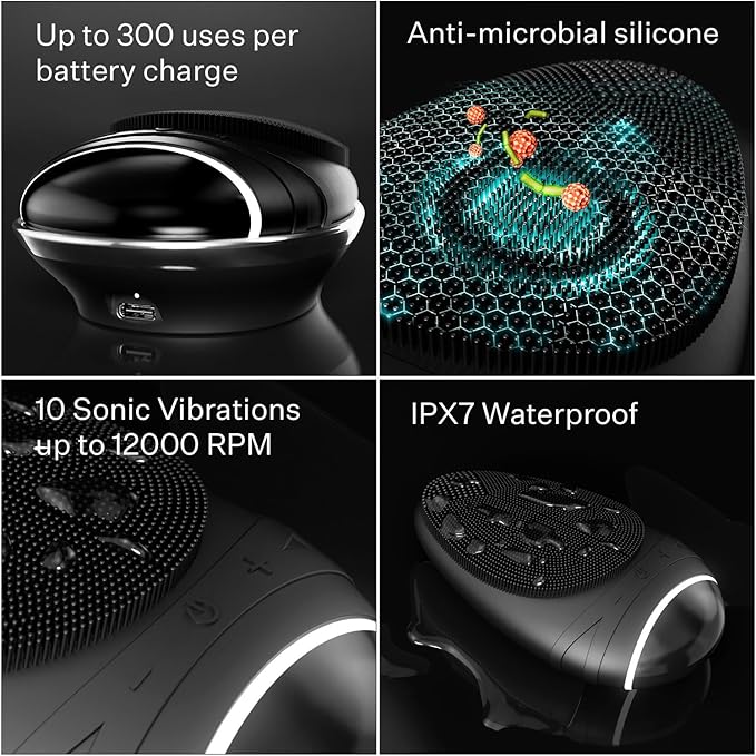 douxds Flex™ Pro Vibrating Face Brush, Electric Face Scrubber, Face Scrubber for Men, Flex™ Face Brush, Men's Skin Care, Powerful Sonic Technology, Removes Dark Marks and Bumps, Acne Treatment