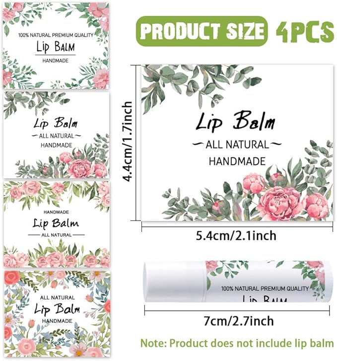 OLYCRAFT 100Pcs 4 Style Lip Balm Label Sticker Flower Pattern Labels Stickers Adhesive Lip Balm Label Sticker Plastic Lipstick Tag Stickers for Lip Balm Container Tubes 1.7x2.1 inch