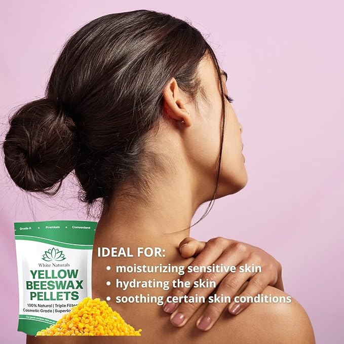 Yellow Beeswax Pellets 8oz, Pure, Natural, Cosmetic Grade, Bees Wax Pastilles, Triple Filtered, Great For DIY Lip Balms, Lotions, Candles By White Naturals