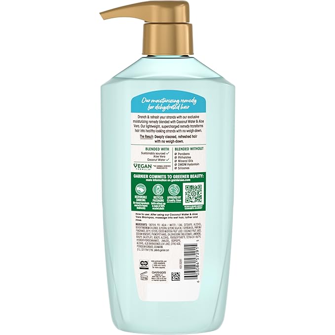 Garnier Whole Blends Coconut Water & Aloe Vera Refreshing Conditioner for Normal Hair, 26.6 Fl Oz, 1 Count (Packaging May Vary)