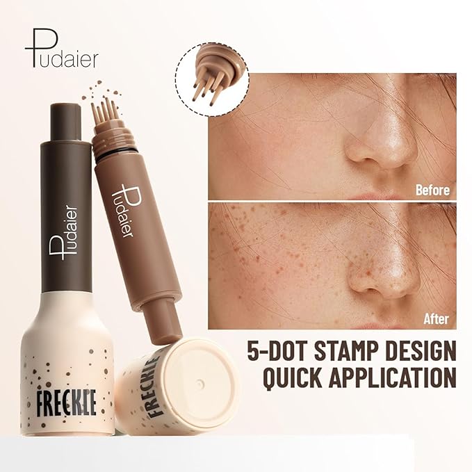 Freckle Stamp,Faux Freckle Stamp,Quick Dry Fake Freckles Pen,Waterproof Long Lasting Natural Vivid Faux Freckles Pen,Get Sun-Kissed Stars Makeup in One Press,5-Dot Design,03.Coffee.