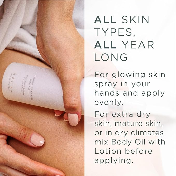 Zents Luminous Cashmere Body Oil (Water Fragrance) | Moisturizing Body Oil with Vitamin E & Organic Coconut Oil | Softens & Smooths Skin | 8 fl oz