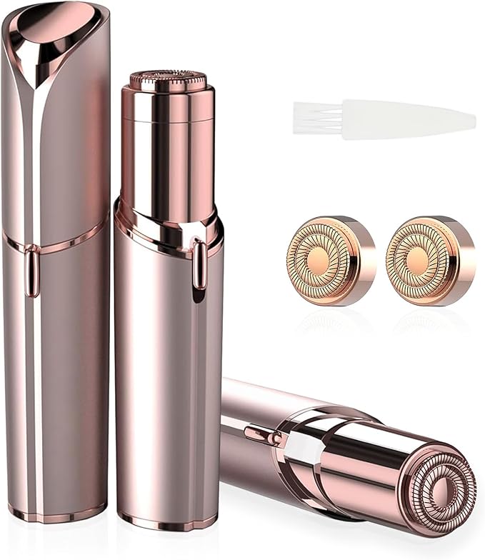 Women's Painless Hair Remover for Women, Battery Powered Facial Hair Shaver for Lips, Chin, Neck, and Cheek with 2 Replacement Heads and 1 Battery