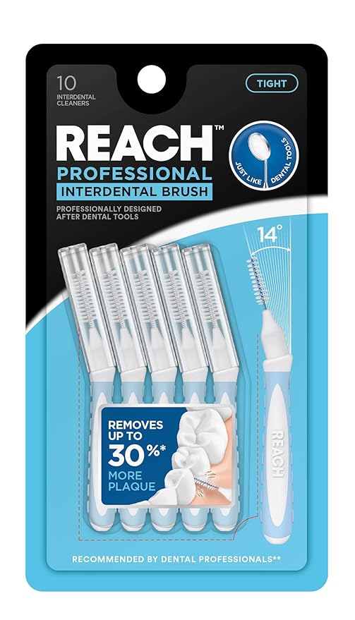 Reach Interdental Brush Cleaners, 1mm, Tight, Sensitive Gum Protection, Plaque Remover for Teeth, Braces Flossers, Braces Brush, Dental Toothbrushes, Oral Care, 1 Pack, 10 Count